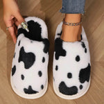 Cute Cow Spotted Plush Slippers Winter Warm Non-slip Bedroom Floor Fuzzy Slipper Couple Women House Shoes - EX-STOCK Canada