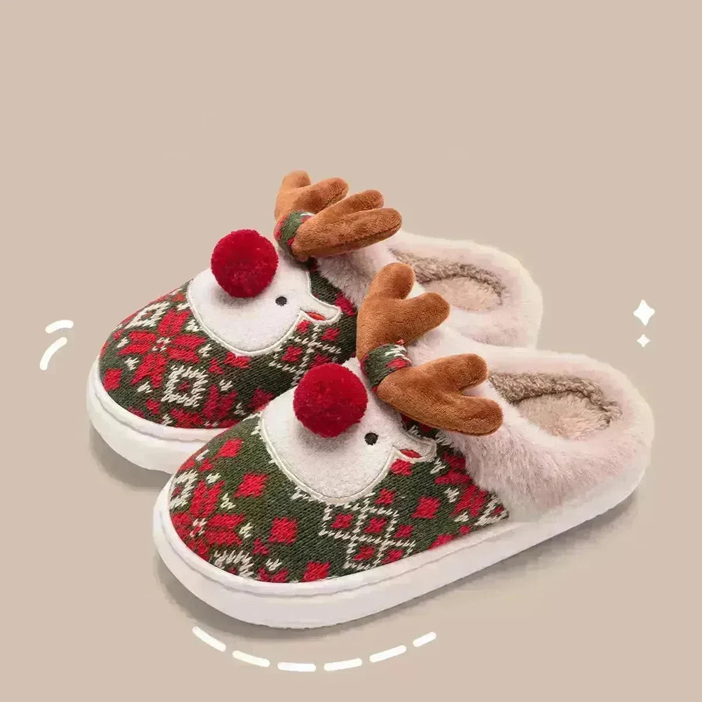 Cute Christmas Elk Plush Slippers Winter Ins Fashion Non-slip Floor Bedroom Home Slippers For Women Fuzzy House Shoes - EX-STOCK CANADA