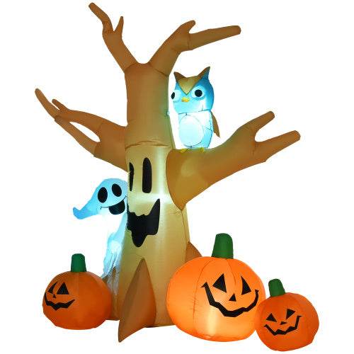 HOMCOM 7.5 Tall Lighted Halloween Inflatables Outdoor Decorations Haunted Tree With Owl, Ghost, Pumpkins, Blow Up LED Yard Decor For Garden, Lawn, Party, Holiday, Waterproof - EX-STOCK Canada