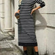 Slim Striped Printed Long Cashmere Dress  Autumn And Winter Long Sleeve Dresses For Women - EX-STOCK CANADA