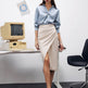 Women Formal Work Office Business High Waist Front Slit Midi Leather Skirt - EX-STOCK Canada