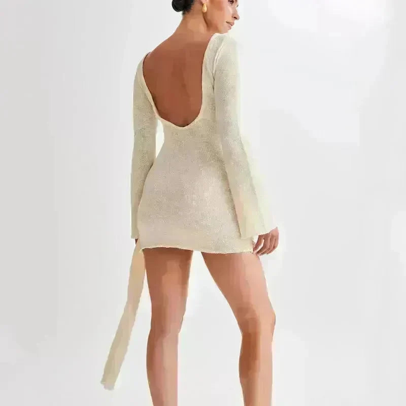 Fashion Suspender Slim Long-sleeved Dress Y2K Charming Hip-hugging V-shaped Backless Bodycon Short Mini Dresses Womens Clothing - EX-STOCK CANADA