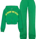 Ins Letter Sports Suit Zip-up Hooded Cropped Sweatshirt  jogging  pant tracksuit Fashion Womens Clothing Two piece joggers - EX-STOCK CANADA