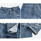Collage of blue jeans showing various details on a white background