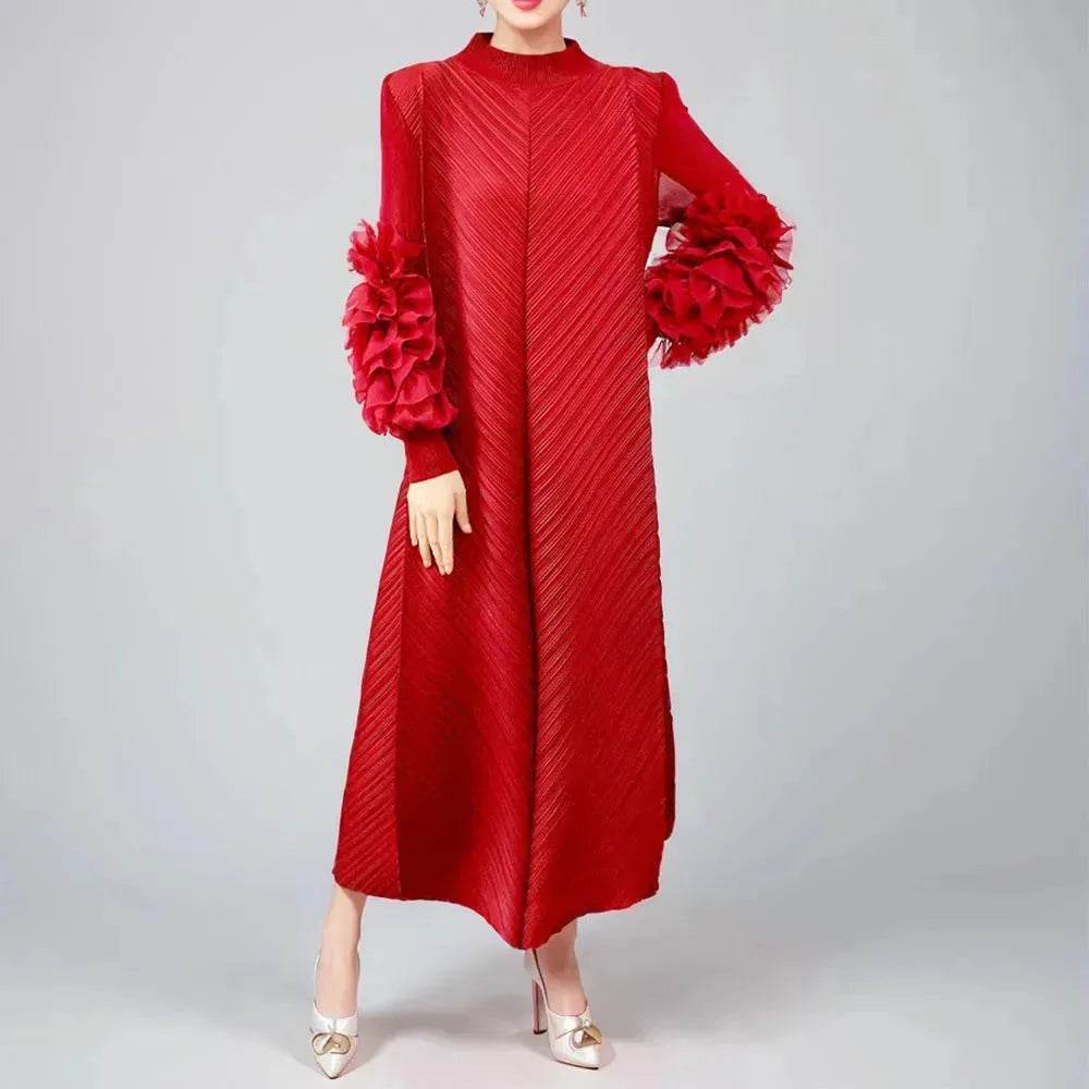 Middle East Plate Flower Loose Plus Size Pleated Extended Dress Oganza Long Sleeve Maxi Dress for Occasional events - EX-STOCK Canada