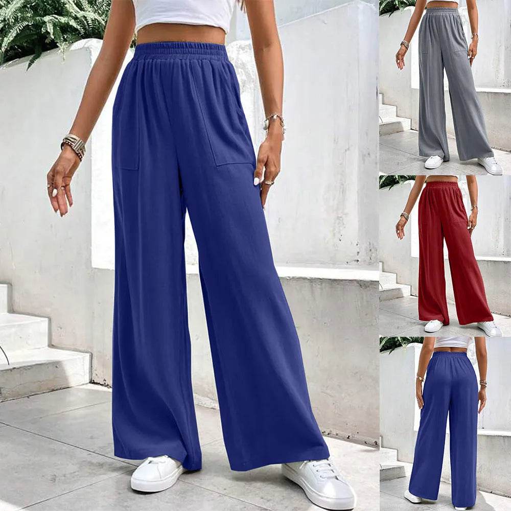 Women Middle-waisted Straight-leg Pants Loose Sports Pocket Casual Trousers - EX-STOCK Canada