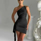 One-shoulder Sleeveless Mini Dress Charming Slim Backless Party Wedding Satin Dresses Womens Clothing - EX-STOCK CANADA