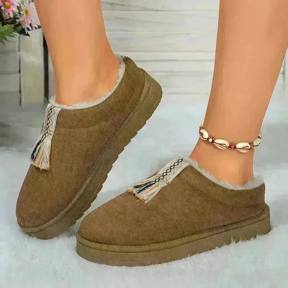 Winter Plush Home Slippers Fashion Round Toe Flat Suede Garden Shoes Indoor Warm Floor Bedroom Slipper For Women - EX-STOCK CANADA