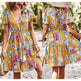Women Casual floral summer dress Printed V-neck short sleeve Mini Dress - EX-STOCK Canada
