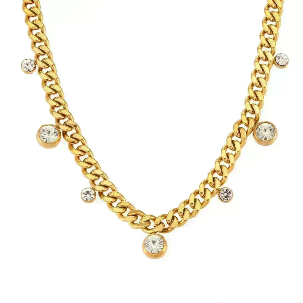 Round Zircon Pendant Cuban Link Chain Necklace - EX-STOCK CANADA