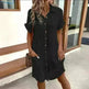 Womens Button Down Shirt Dress Summer Cotton Linen Dress V-Neck Mini Dress Casual Short Sleeve Loose Tunic Dresses - EX-STOCK CANADA