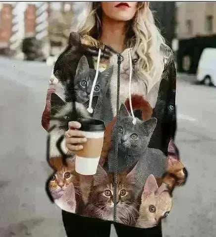 Printed Anime Cartoon Casual Fashion Zip up Hoodie Cardigan women - EX-STOCK CANADA