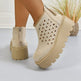 Women's Perforated Platform Ankle Boots, Back Zipper Breathable Wedge Booties, Casual Chunky Sole Cutout Boots 