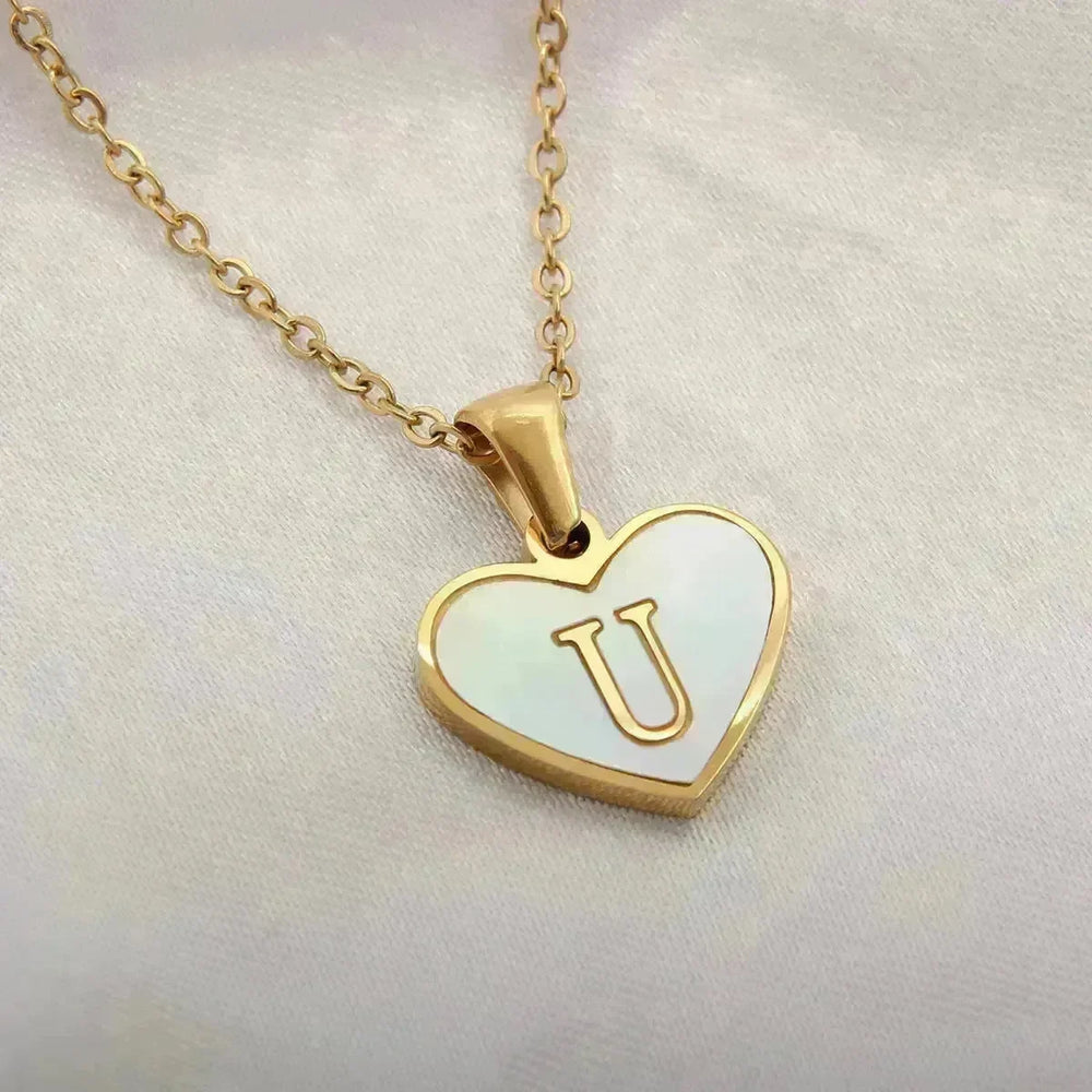 26 Letter Heart-shaped Necklace White Shell Love Clavicle Chain Fashion Personalized Necklace For Women Jewelry Valentine's Day - EX-STOCK CANADA
