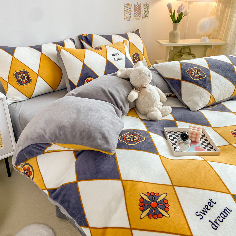 Winter Thickened Milk Fleece Bed Four-piece Coral Flannel Duvet Cover EX-STOCK Canada 