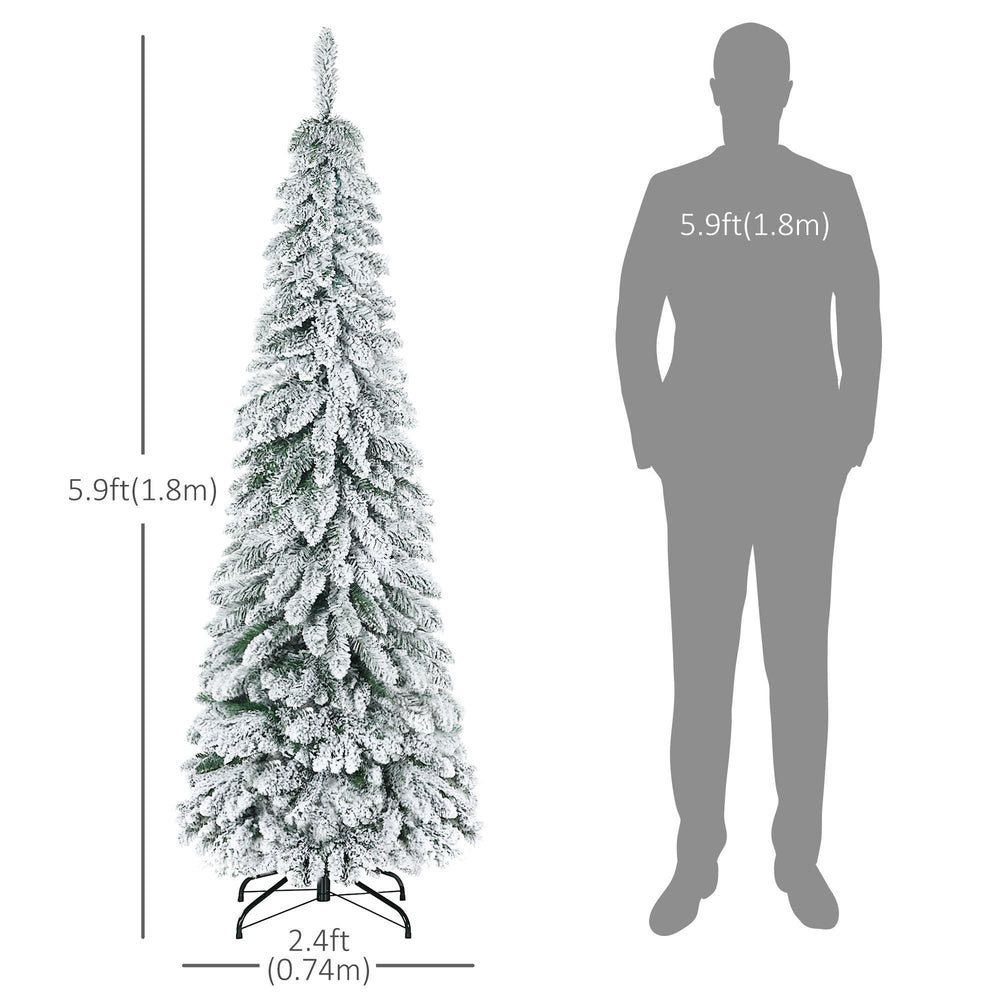 6' Artificial Slim Flocked Christmas Trees, With Snow Frosted Branches, Downswept Shape, Steel Base EX-STOCK Canada 