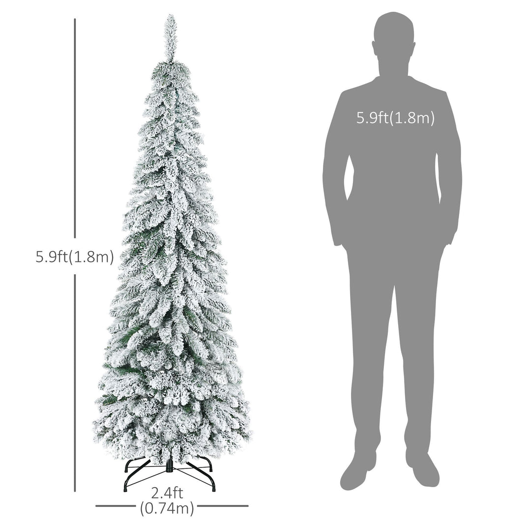 6' Artificial Slim Flocked Christmas Trees, With Snow Frosted Branches, Downswept Shape, Steel Base EX-STOCK Canada 