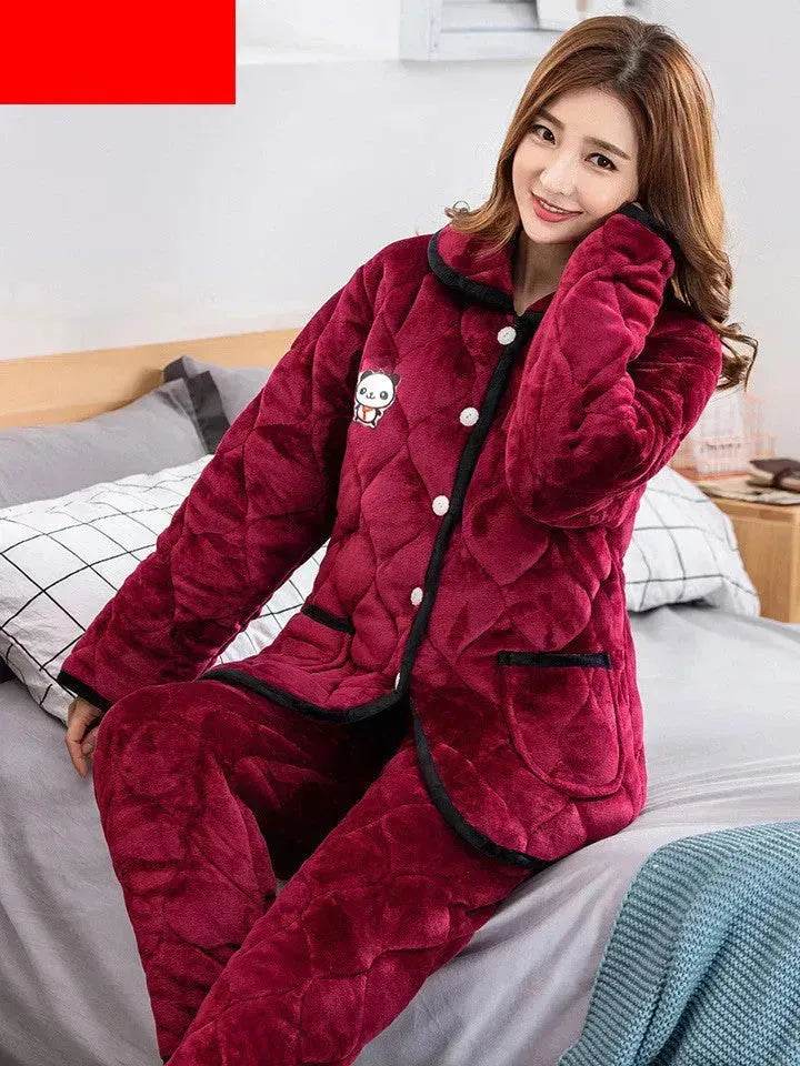 Plus Velvet Coral Winter Outfit Can Be Worn Outside Winter and Autumn pajamas and Sleepwear Loungewear - EX-STOCK Canada