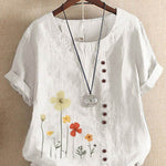 Casual Summer Beach Cotton And Linen Printed Elegant Short Sleeve blouse Top Women - EX-STOCK Canada