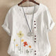 Casual Summer Beach Cotton And Linen Printed Elegant Short Sleeve blouse Top Women - EX-STOCK Canada