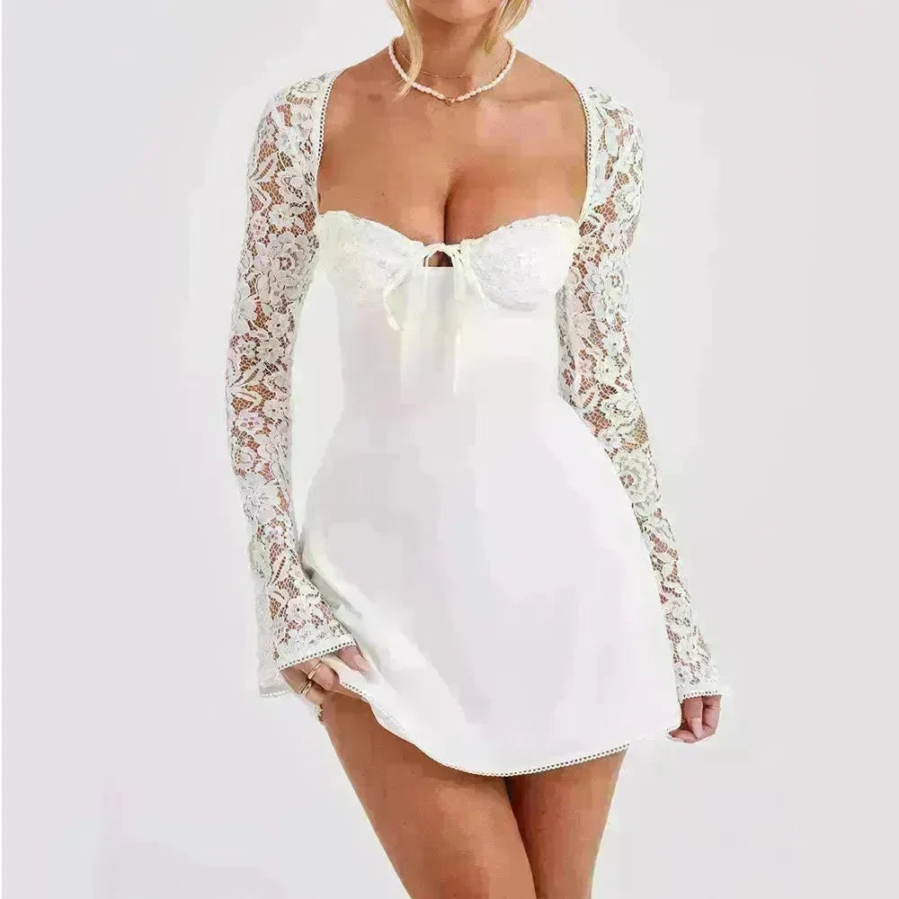 Women Fashion Corset Lace Long Sleeve Dress Charming Y2K Backless Lace up  Short  Mini Dress Low Back Mini Dress for Cocktail Evening Party Events. - EX-STOCK CANADA