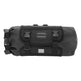 Black roll-top bag with straps on a white background