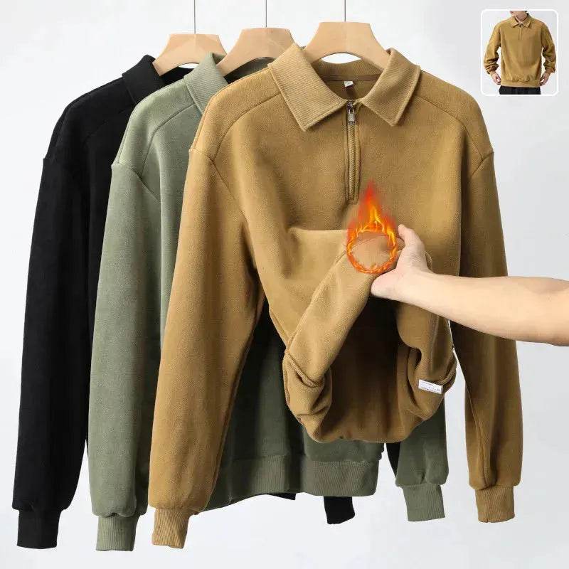 Autumn Winter Fashion Lapel Half-zip fleece Sweatshirt Pullover tops for Men - EX-STOCK Canada
