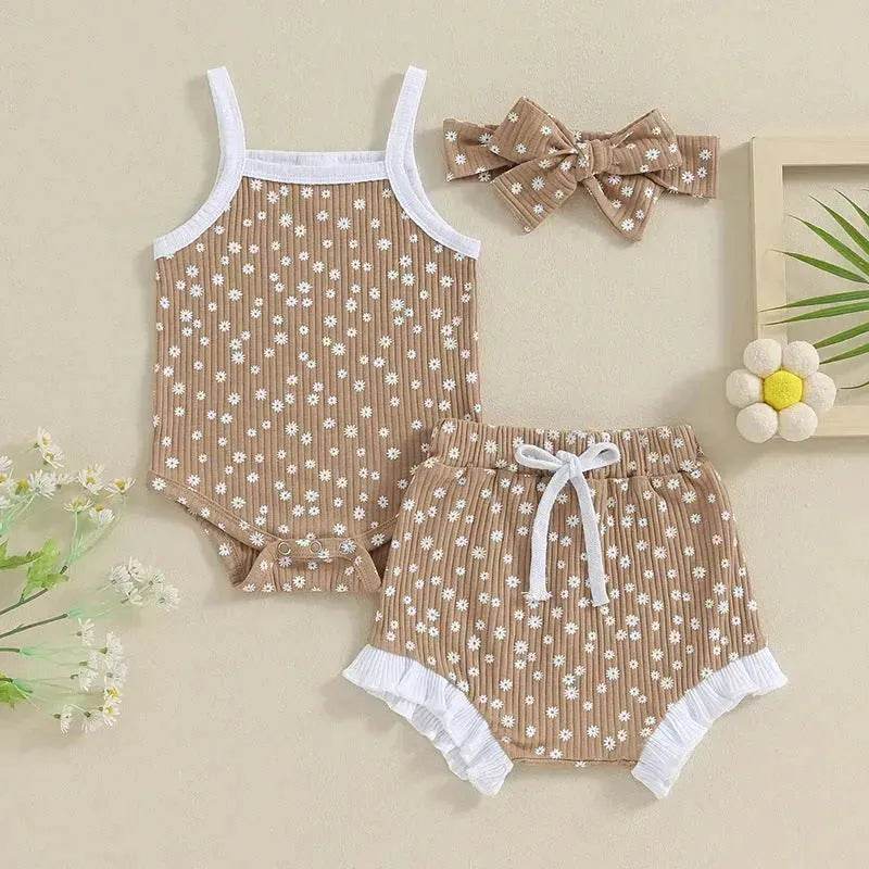 Casual Newborn Baby girl Romper suit with head bowtie headband Two piece for newborn baby girl - EX-STOCK Canada