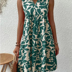 Bohemian Dresses Summer Beach Fashion Loose V-neck Pleated Print Sleeveless Dress For Women - EX-STOCK CANADA