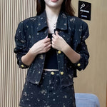 Retro Floral Print Denim Jacket For Women Autumn Design Niche Short Style Casual Jacket Set EX-STOCK Canada 