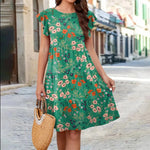 Ruffle Sleeve Dress Summer Loose Flower Print Beach Dresses Sweet Skirt Women - EX-STOCK CANADA