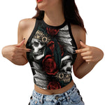 Halloween Printed Skeleton Skull Vest crop Top For Women - EX-STOCK CANADA