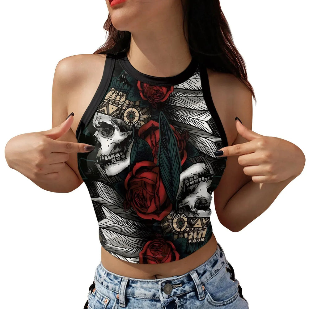 Halloween Printed Skeleton Skull Vest crop Top For Women - EX-STOCK CANADA