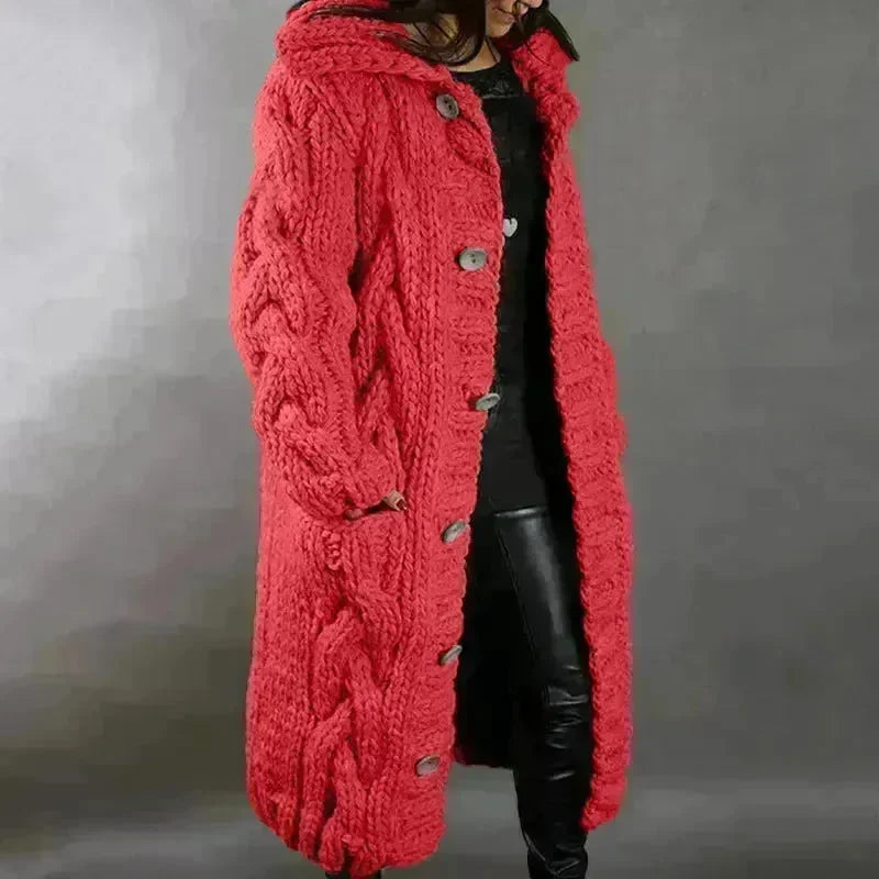 Chunky Long Knitted Hoodie winter Long Cardigan  sweater Jacket women - EX-STOCK CANADA