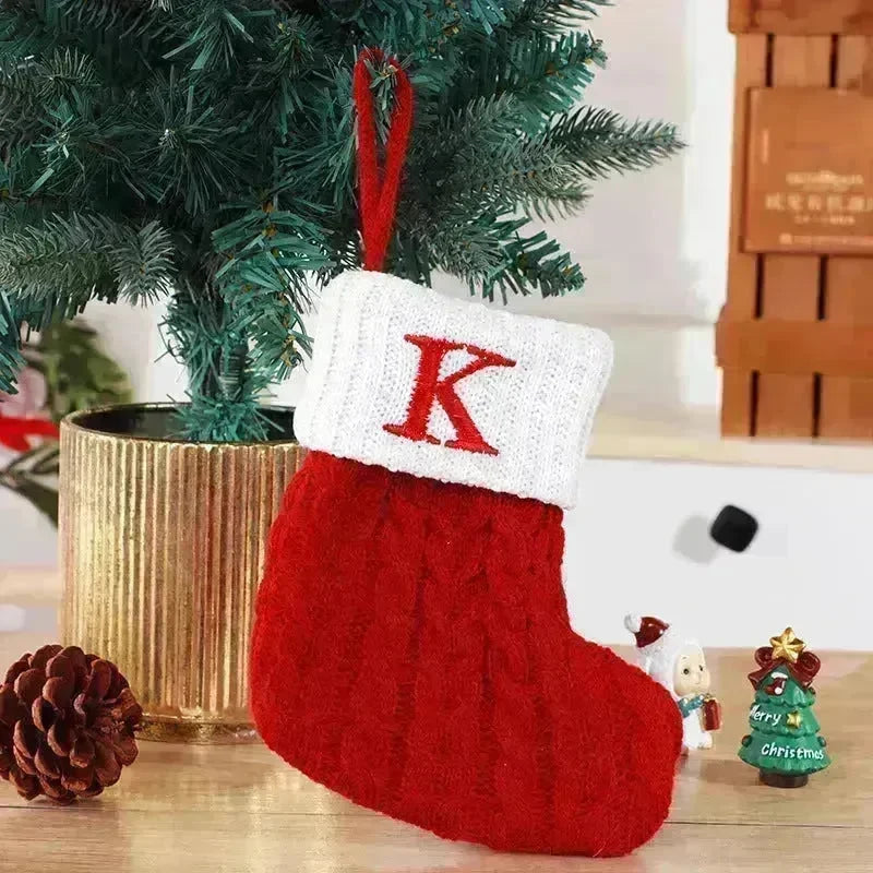 Cute Letters Christmas Stockings Decorative Creative Tree Pendant Wool Knitted Socks - EX-STOCK CANADA