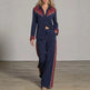 Women's Western Colorblock Lapel Shirt & Wide-Leg Pants Two-Piece Set – Navy Blue | Canada & USA