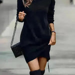 Long Sleeve Dress Solid Color High Neck Cross Short Cashmere Dress for Women - EX-STOCK CANADA