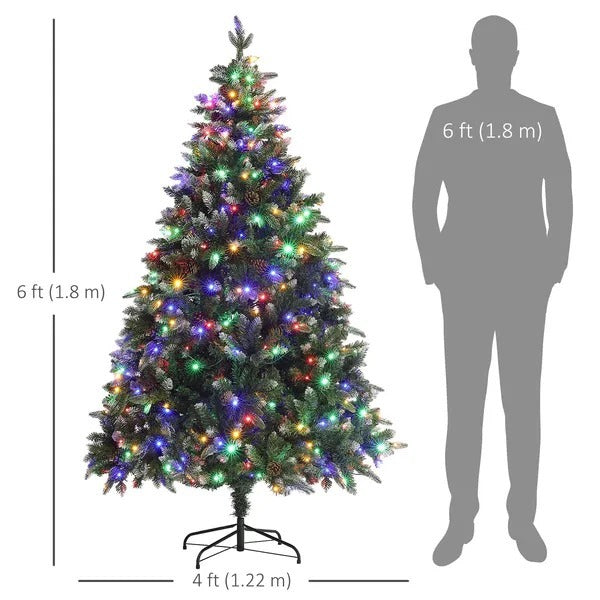 6 Foot Prelit Artificial Christmas Tree With Dual Colour LED Light, Hinged Xmas Tree For Home Office Holiday EX-STOCK Canada 