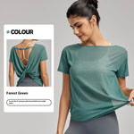 Draping Flab Hiding Yoga Clothes Blouse Sexy Beauty Back Mesh Workout Top - EX-STOCK Canada