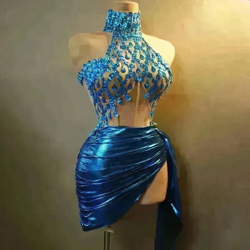 Strapless Tassle  Corset dress Women's Tube Top Rhinestone Chain Skirt Outfit for Evening party Cocktail event - EX-STOCK CANADA