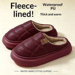 Unisex PU Leather Sherpa-Lined Thick-Soled Slippers – Non-Slip Warm Indoor House Shoes | 5 Colors 