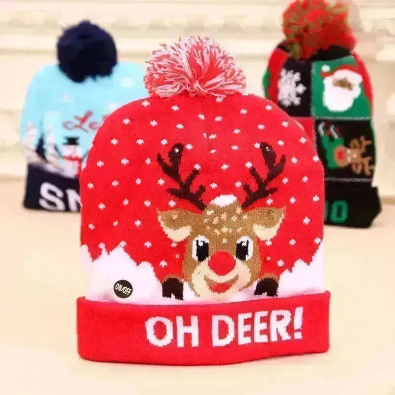 LED Christmas Hat Sweater Knitted Beanie Christmas Light Up Knitted Hat Christmas Gift  Kids Xmas New Year Decorations - EX-STOCK CANADA