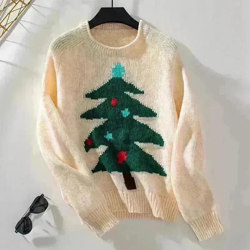 Christmas Tree Pullover Women's Round Neck Loose Sweater - EX-STOCK CANADA