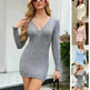 Bodycon V-Neck Long Sleeve Winter Knit Dress Ins Fashion Solid Color Casual  Mini Dress Women's - EX-STOCK CANADA