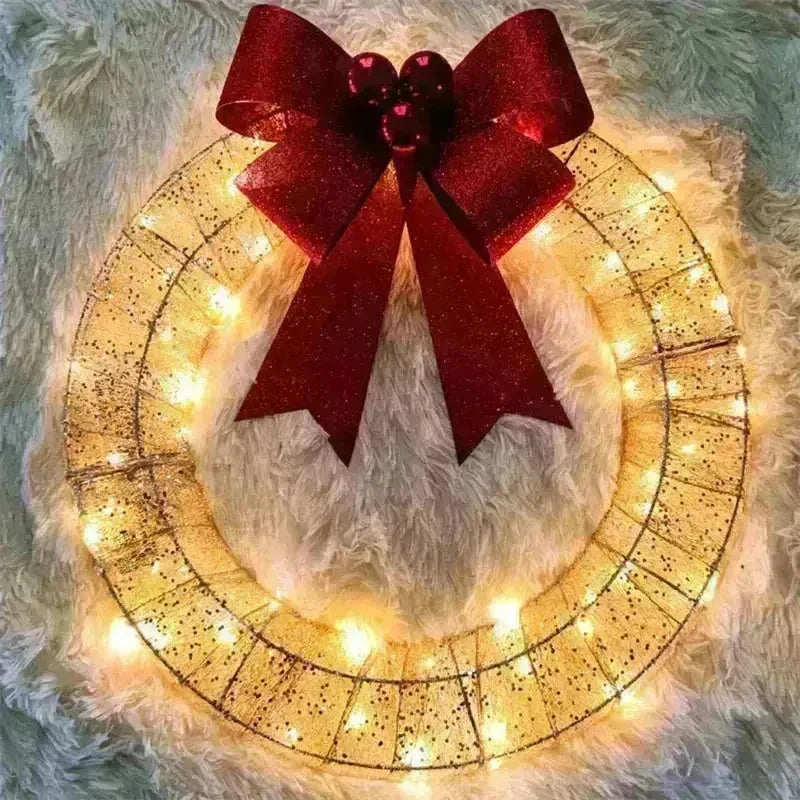 Front Door Wreath Bowknot Luminous LED Light Christmas Garland - EX-STOCK CANADA