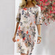 Vintage Dress Women Summer Floral Leaf Print Slit Round Neck Half Sleeve Dresses - EX-STOCK Canada
