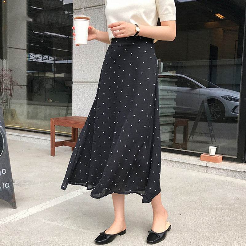 Polka dot High waist Chiffon Flowy Midi skirt women - EX-STOCK Canada