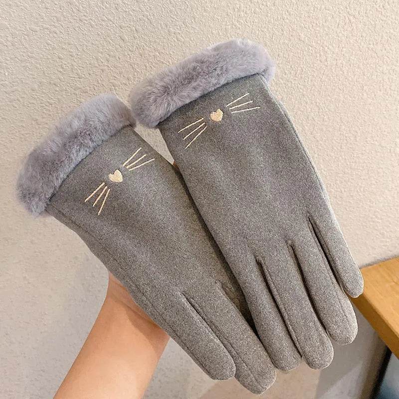 Fleece Lined Padded Warm Keeping Cute Suede Riding Gloves - EX-STOCK Canada