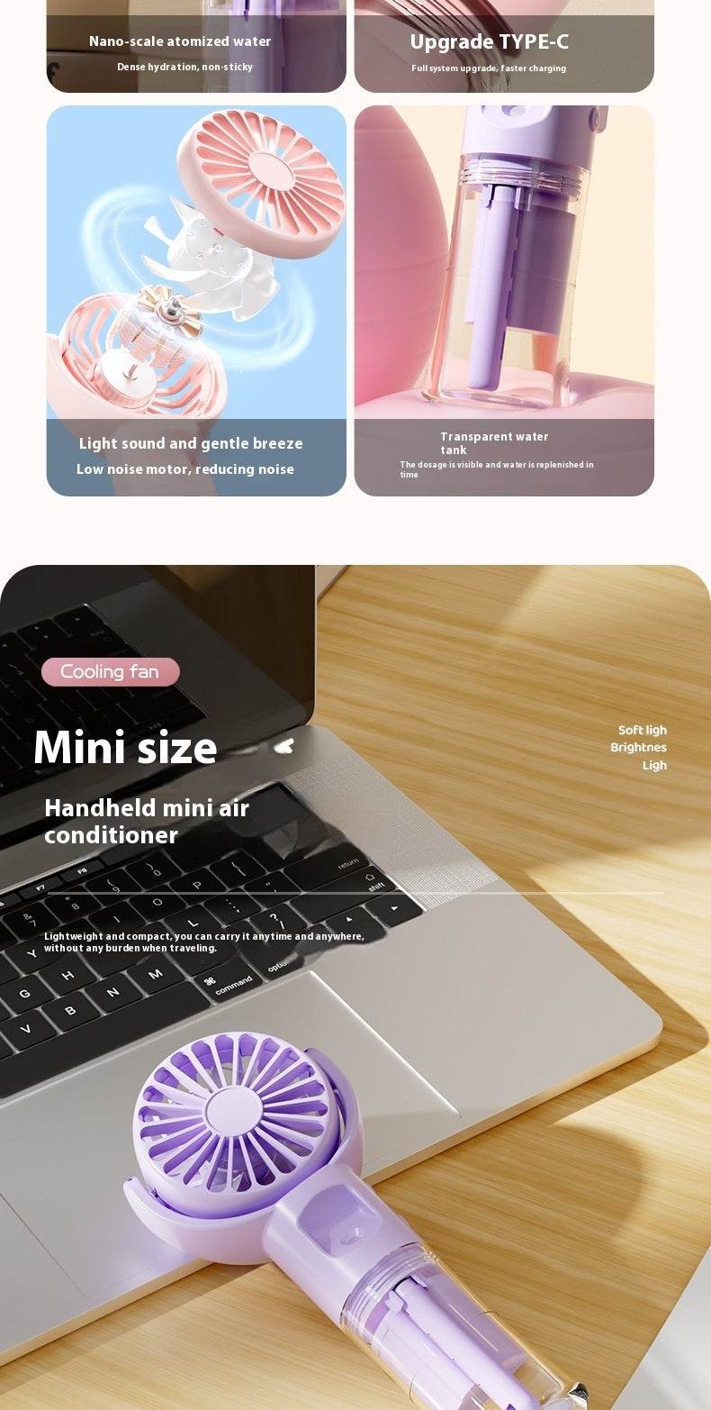 Usb Rechargeable Halter Portable F4 Handheld Spray Hydrating Fan - EX-STOCK Canada