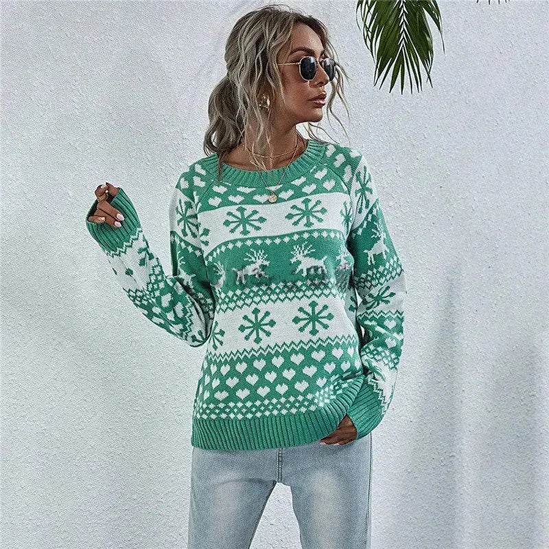 Elk Autumn And Winter New Knitted Round Neck Women's Christmas Snowflake Pullover Women's Sweater - EX-STOCK Canada